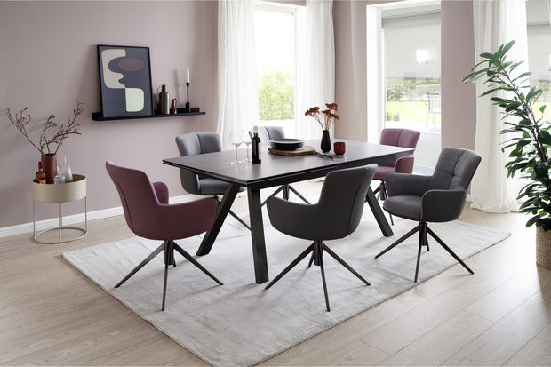Set 2 scaune rotative tapitate cu stofa si picioare metalice, Mecana Antracit / Negru, l60xA64x87 cm (2)