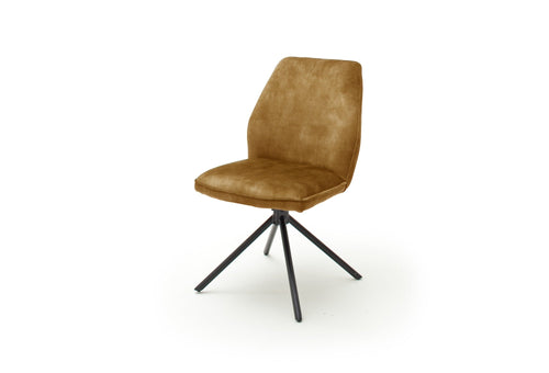 Set 2 scaune rotative tapitate cu stofa si picioare metalice, Ottawa Mustariu / Negru, l54xA64x89 cm (1)