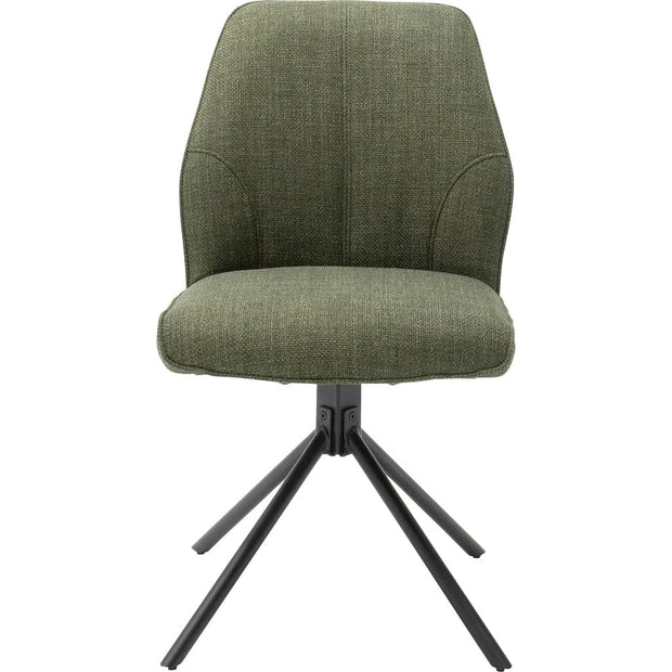 Set 2 scaune rotative tapitate cu stofa si picioare metalice, Pemba Verde Olive / Negru, l49xA63x88 cm (1)