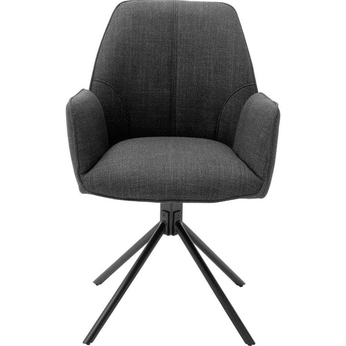 Set 2 scaune rotative tapitate cu stofa si picioare metalice, Pemba Plus Antracit / Negru, l59xA63x88 cm (1)