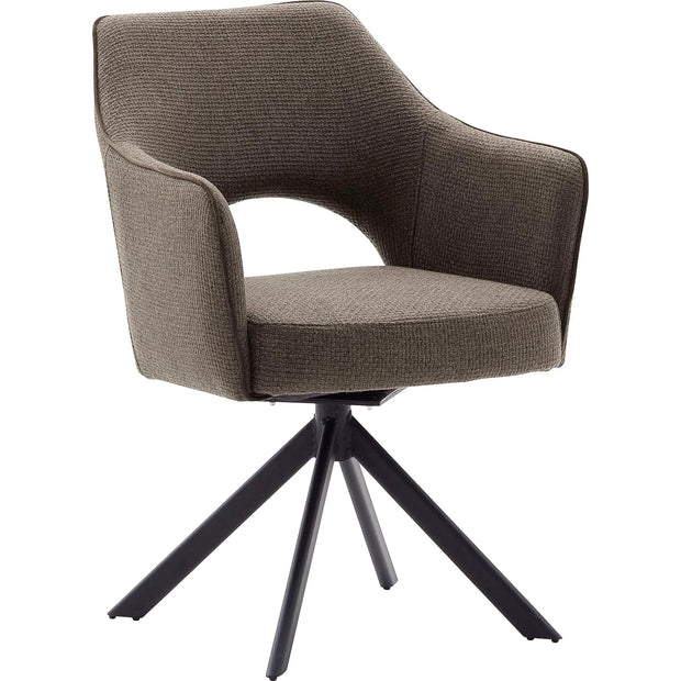 Set 2 scaune rotative tapitate cu stofa si picioare metalice, Tonala Cappuccino / Negru, l64xA61xH85 cm (3)