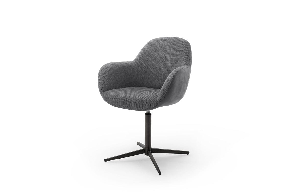 Set 2 scaune rotative tapitate cu stofa si piele ecologica, cu picioare metalice, Melrose Antracit / Negru, l64xA64xH88 cm (2)