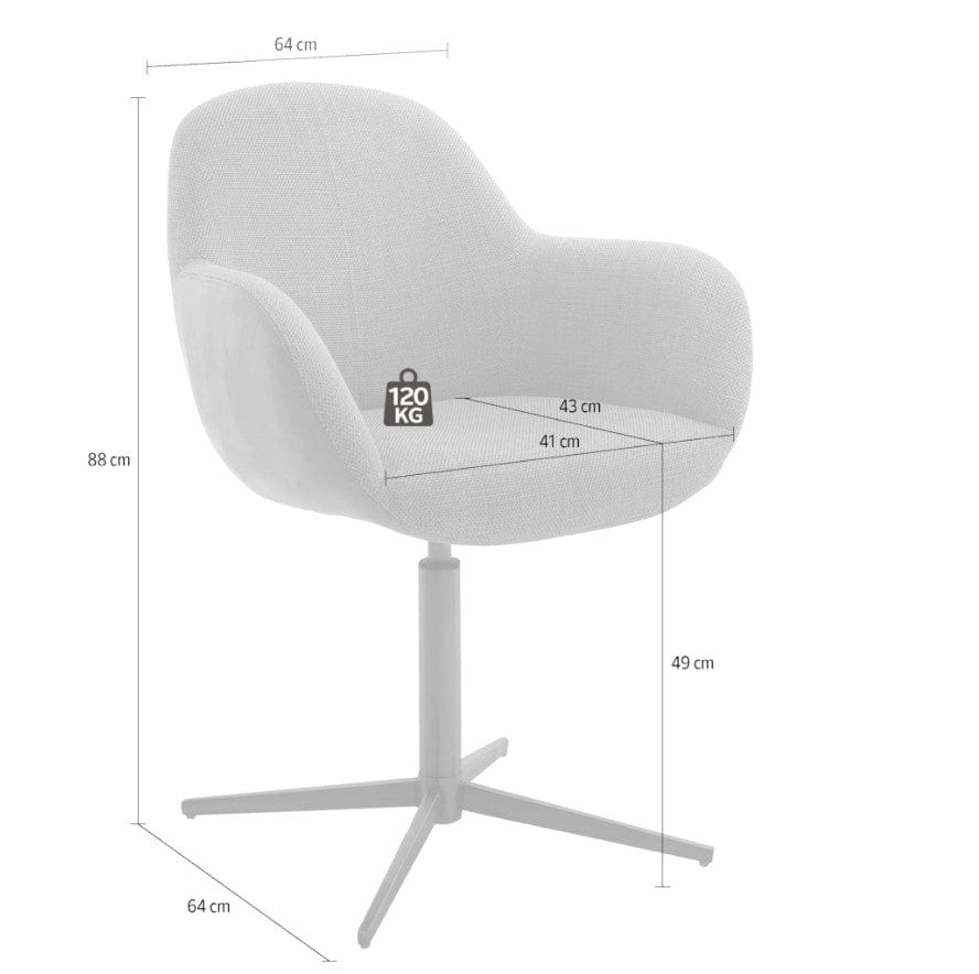 Set 2 scaune rotative tapitate cu stofa si piele ecologica, cu picioare metalice, Melrose Capuccino / Crom, l64xA64xH88 cm (8)