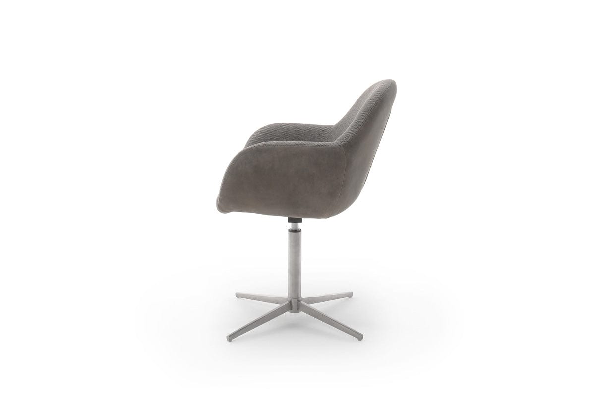 Set 2 scaune rotative tapitate cu stofa si piele ecologica, cu picioare metalice, Melrose Capuccino / Crom, l64xA64xH88 cm (3)