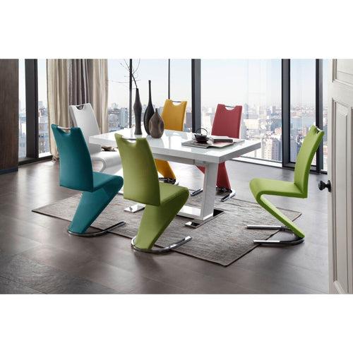 Set 2 scaune tapitate cu piele ecologica si picioare metalice, Amado Verde Olive / Crom, l45xA62xH102 cm (1)
