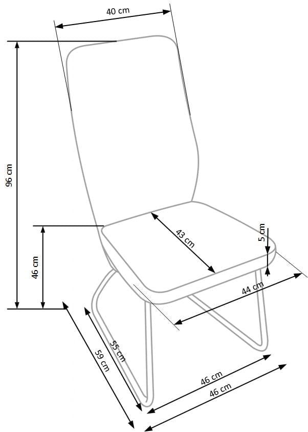 Scaun tapitat cu piele ecologica si picioare metalice Kai-300 Negru / Gri / Grafit, l46xA59xH96 cm (9)