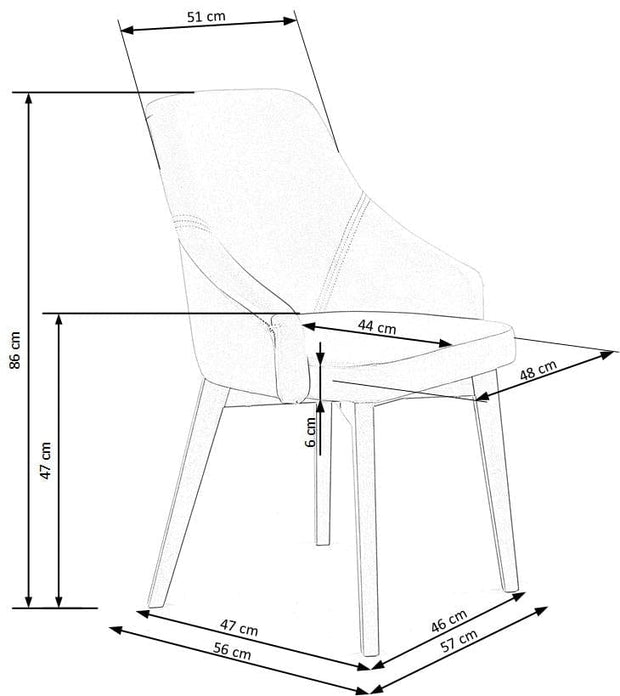 Scaun tapitat cu stofa, cu picioare din lemn Torrell 2 Gri inchis / Stejar, l57xA56xH86 cm (3)