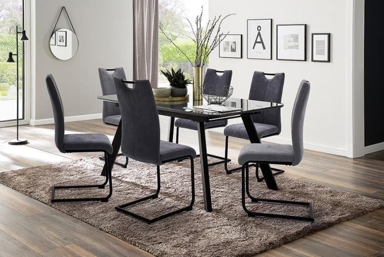 Set 4 scaune tapitate cu stofa, cu picioare metalice Adana Gri / Negru, l44xA60xH101 cm (1)