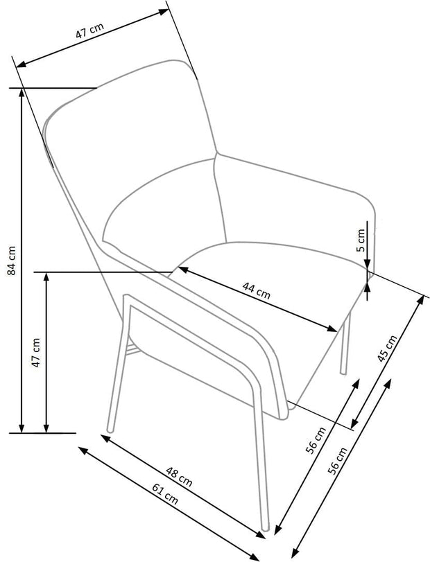 Scaun tapitat cu stofa, cu picioare metalice Kai-327 Gri / Negru, l56xA61xH84 cm (9)