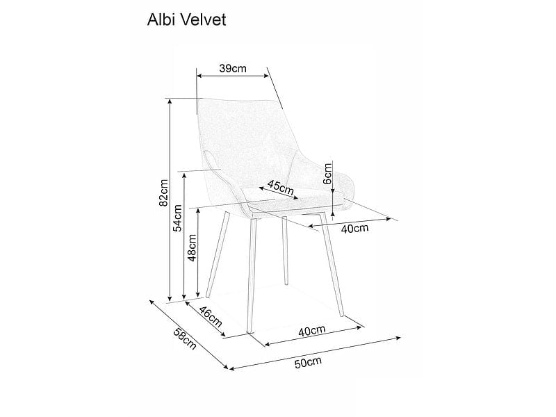 Scaun tapitat cu stofa si picioare metalice, Albus Velvet Gri / Negru, l50xA58xH82 cm (2)