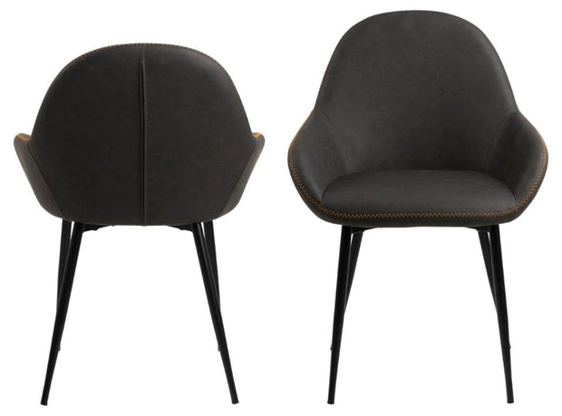 Set 2 scaune tapitate cu stofa si picioare metalice Candis Gri inchis / Negru, l60xA57,5xH84 cm (3)