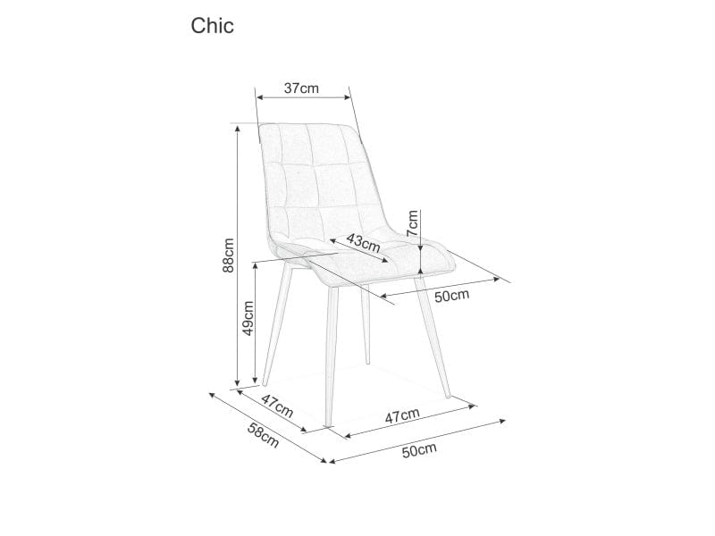 Scaun tapitat cu stofa si picioare metalice, Chase Gri / Negru, l50xA58xH88 cm (3)