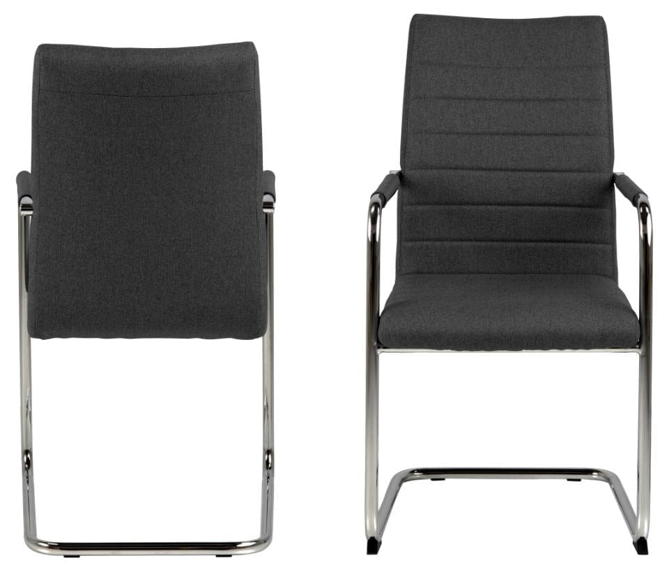 Set 2 scaune tapitate cu stofa si picioare metalice Gudrun Plus Gri inchis / Crom, l52,5xA63,5xH95,5 cm (3)