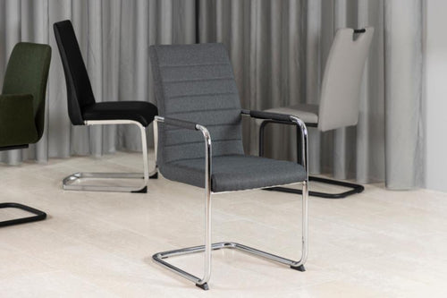 Set 2 scaune tapitate cu stofa si picioare metalice Gudrun Plus Gri inchis / Crom, l52,5xA63,5xH95,5 cm (1)