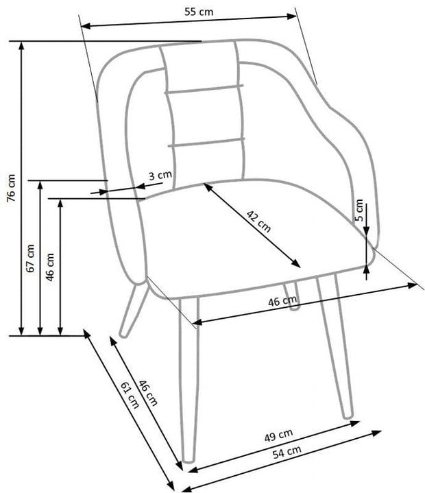 Scaun tapitat cu stofa si picioare metalice, Kai-288 Bej / Gri Deschis / Natural, l54xA61xH76 cm (1)