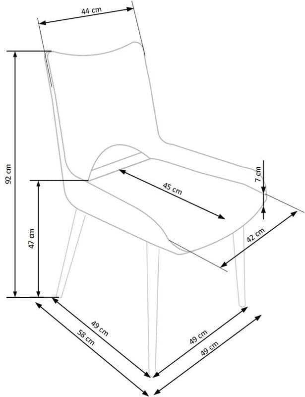 Scaun tapitat cu stofa si picioare metalice Kai-369 Gri inchis / Negru, l49xA58xH92 cm (14)