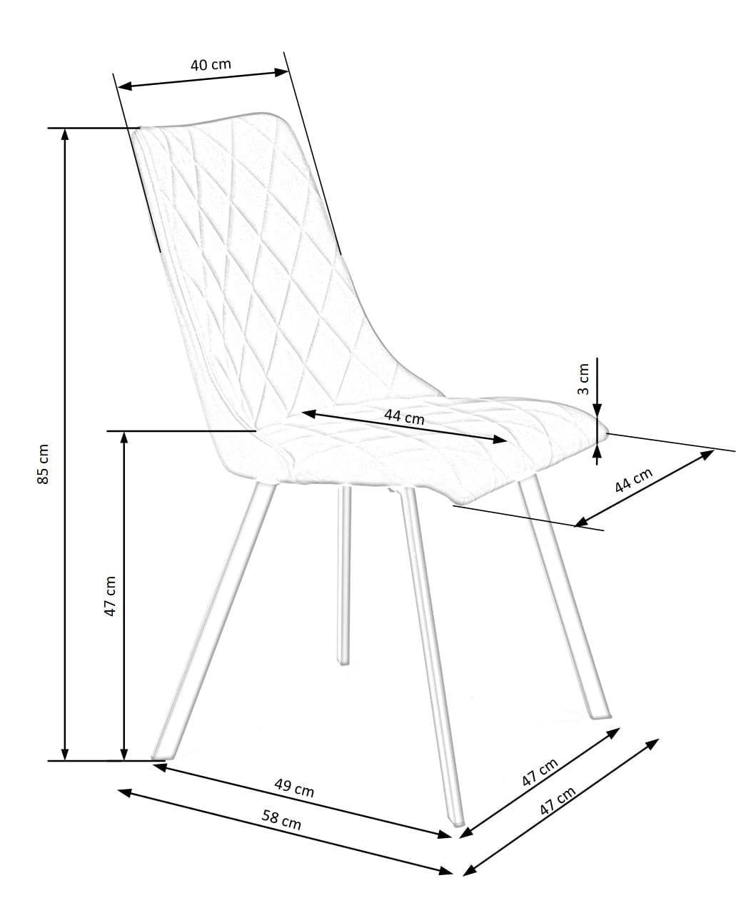 Scaun tapitat cu stofa si picioare metalice, Kai-450 Velvet Mustariu / Negru, l44xA58xH85 cm (8)