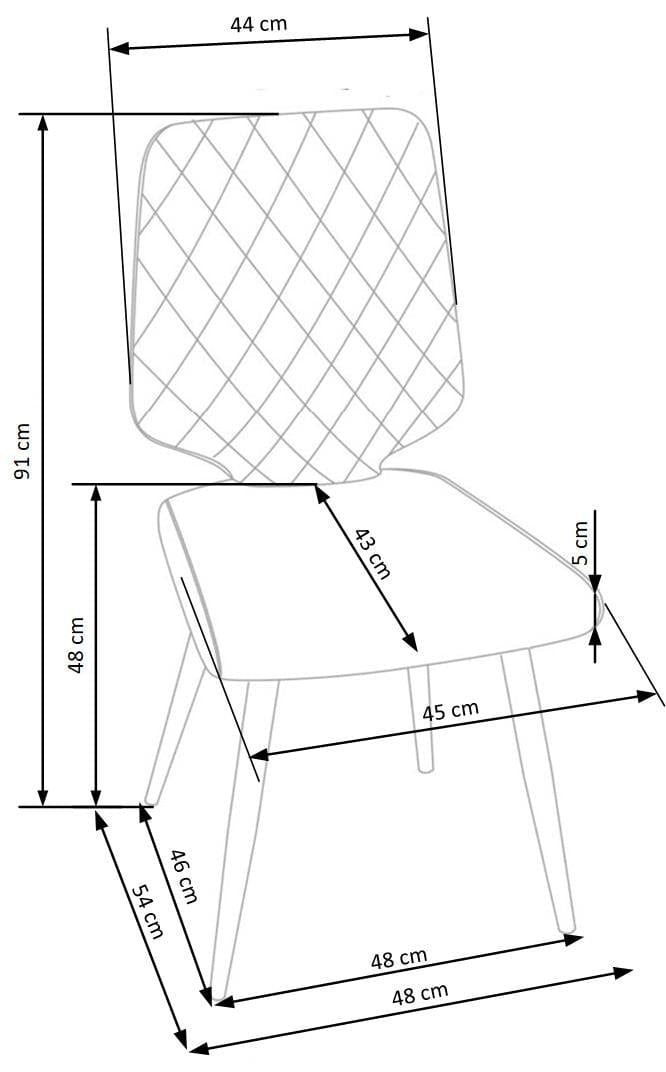Scaun tapitat cu stofa si piele ecologica, cu picioare metalice Kai-424 Gri / Negru, l45xA54xH91 cm (7)