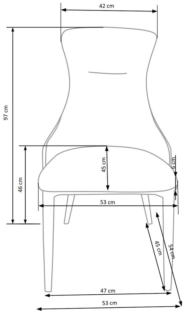 Scaun tapitat cu stofa si piele ecologica, cu picioare metalice, Kai-434 Gri deschis / Negru, l53xA54xH97 cm (12)