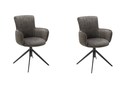 Set 2 scaune rotative tapitate cu stofa si picioare metalice, Denia Cappuccino / Negru, l60xA64x87 cm