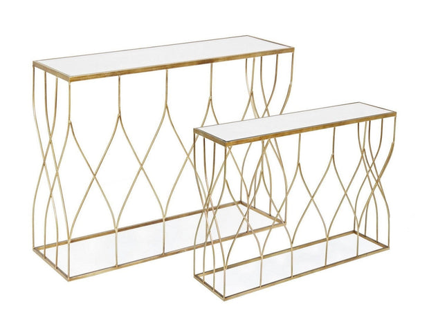 Set 2 console din sticla si metal Elenor Auriu, l104xA33xH79 / l96,5xA28xH71 cm