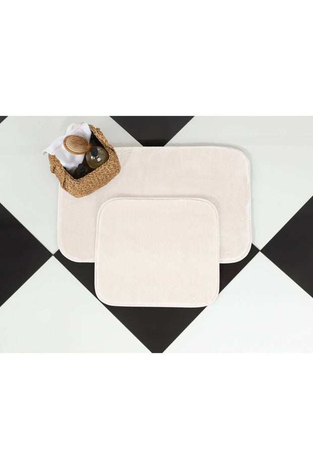 Oyo Set 2 covorase pentru baie antiderapante din poliester, Pufy Crem, 60 x 100 / 50 x 80 cm