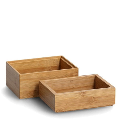 Set 2 cutii pentru depozitare, din bambus si MDF, Bamboo Small Natural, L14,5xl11xH6 / L14,5xl11xH4 cm