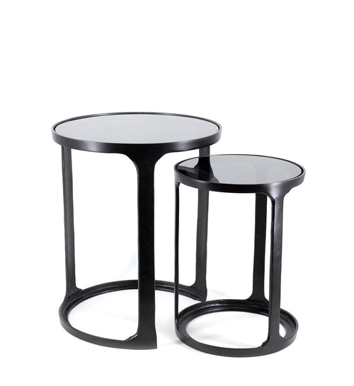 Moycor Set 2 mese de cafea din metal, Antique Round Negru, Ø40xH48 cm / Ø30xH40 cm