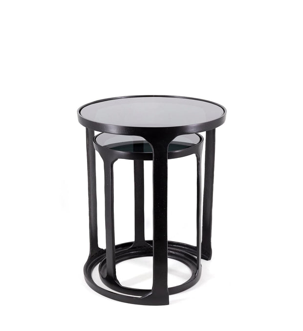 Set 2 mese de cafea din metal, Antique Round Negru, Ø40xH48 cm / Ø30xH40 cm (1)