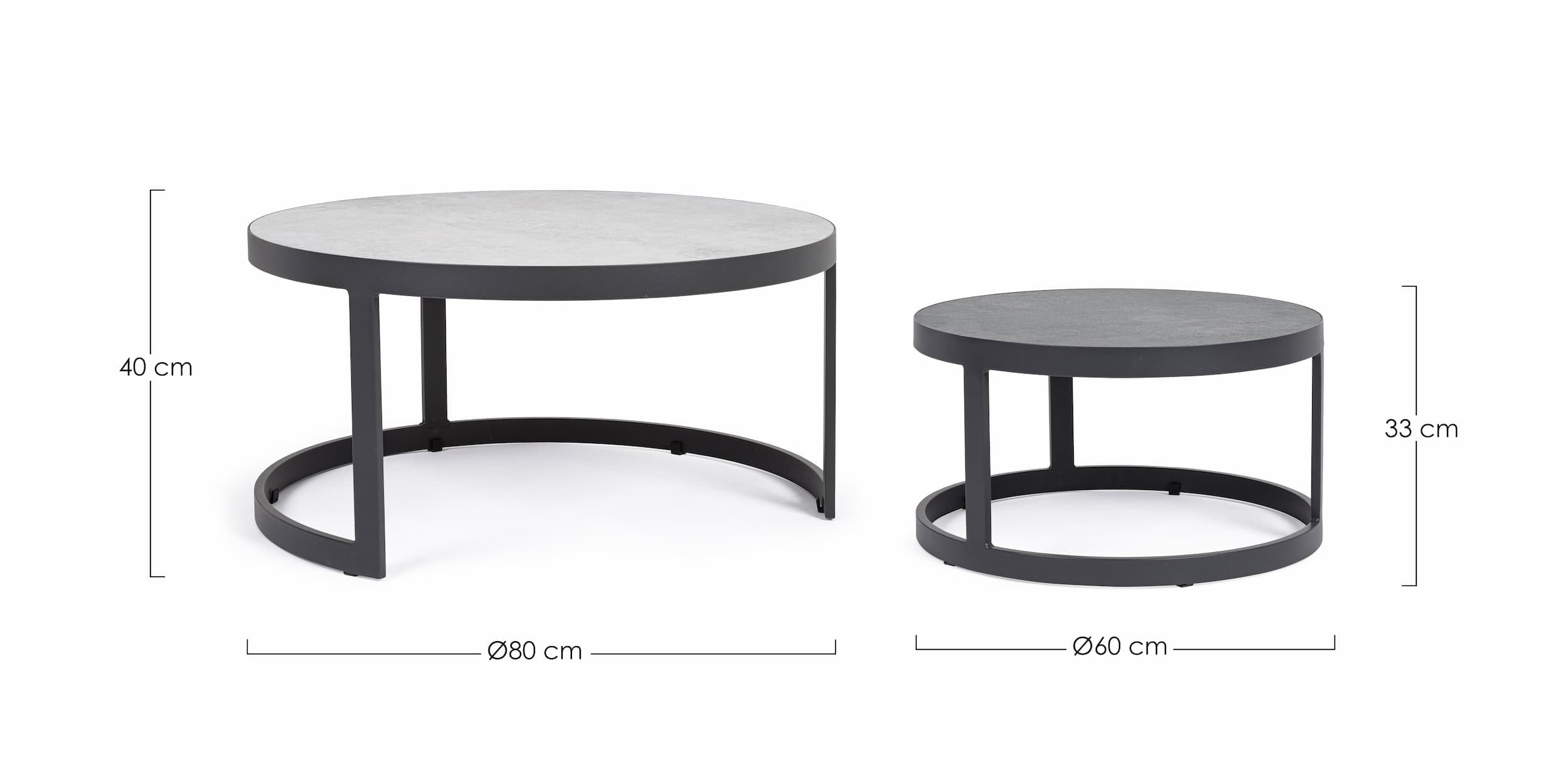 Set 2 mese de cafea pentru gradina / terasa, din aluminiu si ceramica, Jacob Gri / Antracit, Ø80xH40 cm / Ø60xH33 cm (5)