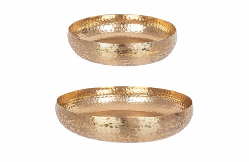 Set 2 platouri decorative din aluminiu, Varanasi Round Auriu, Ø38xH8 / Ø30,5xH7 cm