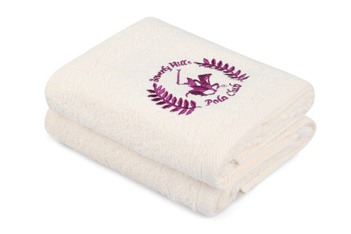 Set 2 prosoape baie din bumbac, Beverly Hills Polo Club 402 Crem V01 / Violet, 50 x 90 cm