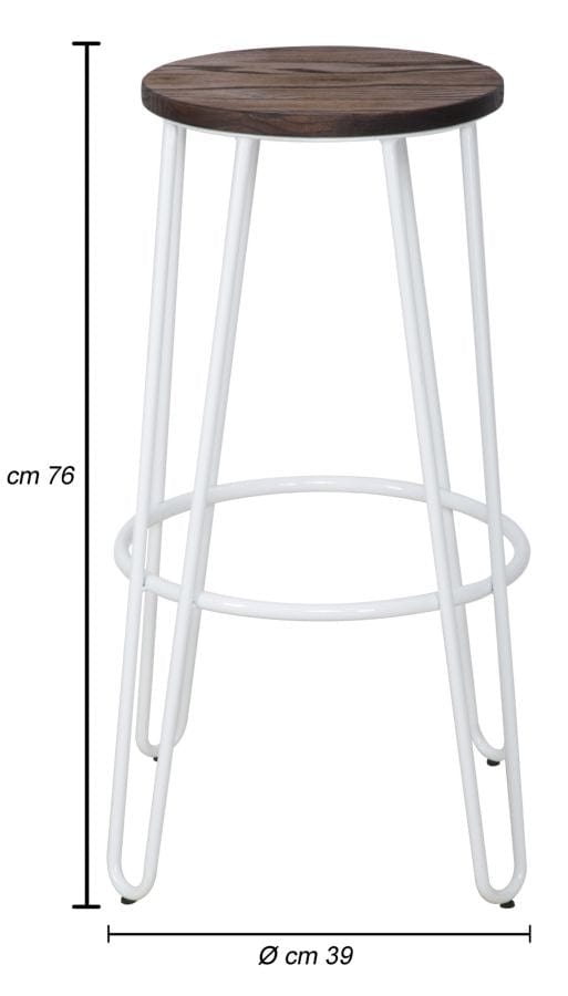 Set 2 scaune de bar din metal, cu sezut din lemn de ulm Detroit Alb / Maro, Ø39xH76 cm (8)