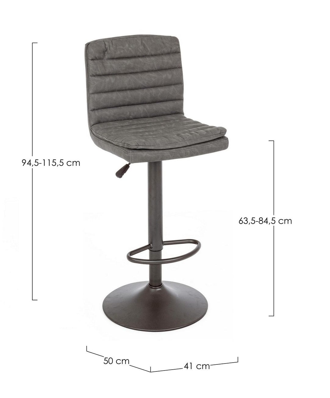 Set 2 scaune de bar tapitate cu piele ecologica si picior metalic Connor Gri Inchis, l41xA50xH94,5-115,5 cm (3)