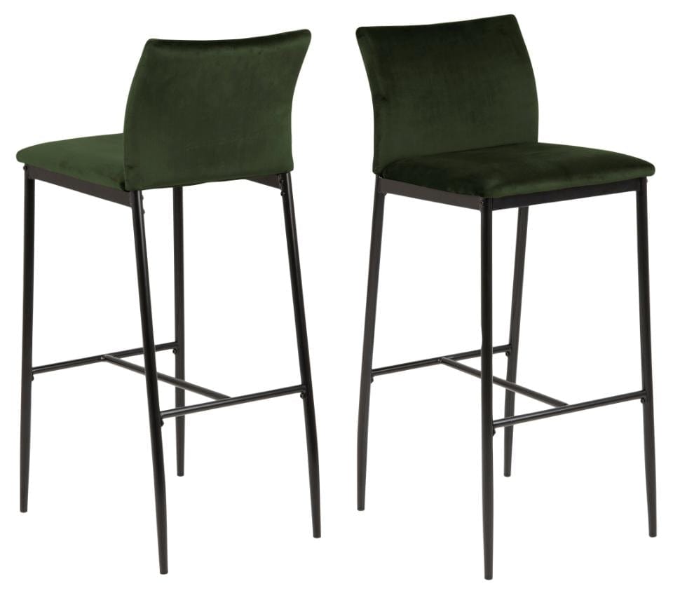 Set 2 scaune de bar tapitate cu stofa si picioare metalice Demina Verde Olive / Negru, l41,5xA50xH100,5 cm