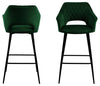 Actona Set 2 scaune de bar tapitate cu stofa si picioare metalice, Felina Velvet Verde / Negru, l54,5xA53,5xH104,5 cm