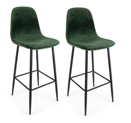 Set 2 scaune de bar tapitate cu stofa si picioare metalice Irelia Velvet Verde Inchis / Negru, l46xA39xH103 cm