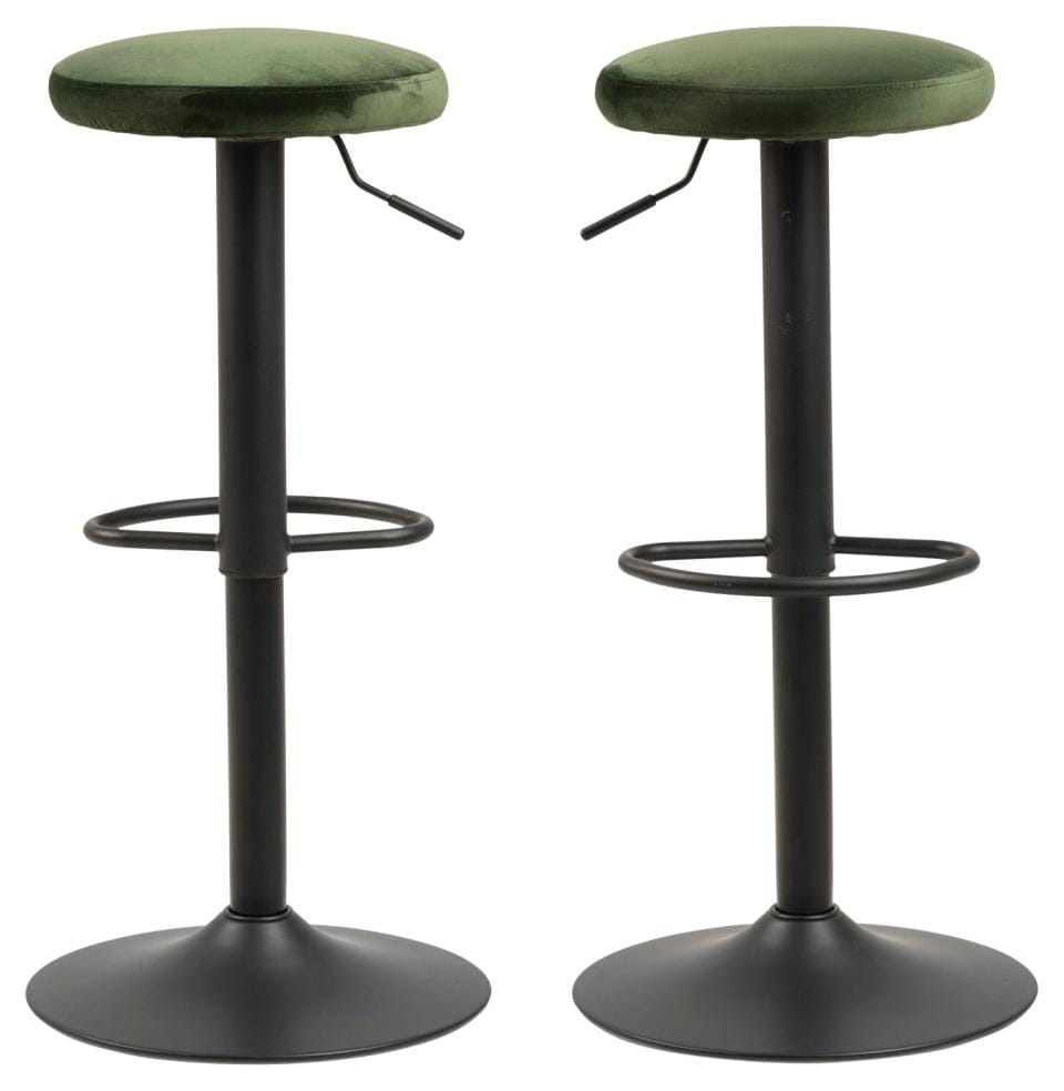 Set 2 scaune de bar tapitate cu stofa si picior metalic Finch Velvet Verde / Negru, Ø40xH82 cm