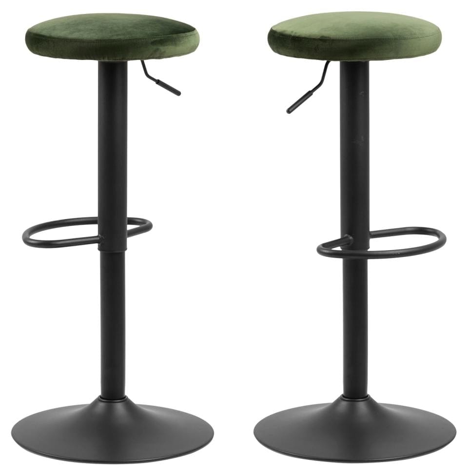 Set 2 scaune de bar tapitate cu stofa si picior metalic Finch Velvet Verde / Negru, Ø40xH82 cm (2)