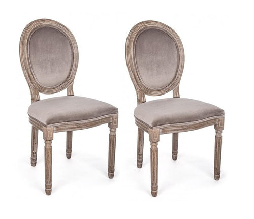 Bizzotto Set 2 scaune din lemn de mestecan, tapitate cu stofa Mathilde Velvet Grej, l48xA46xH96 cm