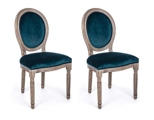 Bizzotto Set 2 scaune din lemn de mestecan, tapitate cu stofa Mathilde Velvet Petrol, l48xA46xH96 cm