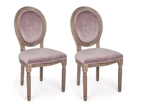 Bizzotto Set 2 scaune din lemn de mestecan, tapitate cu stofa Mathilde Velvet Rose, l48xA46xH96 cm