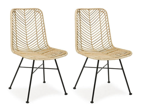 Bizzotto Set 2 scaune din ratan natural, cu picioare metalice Lorena Natural, l50xA64xH89 cm