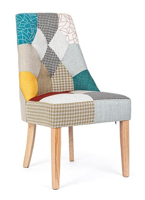 Set 2 scaune tapitate cu stofa si picioare din lemn Galatea Patch Multicolor / Natural, l51xA62xH93 cm (1)