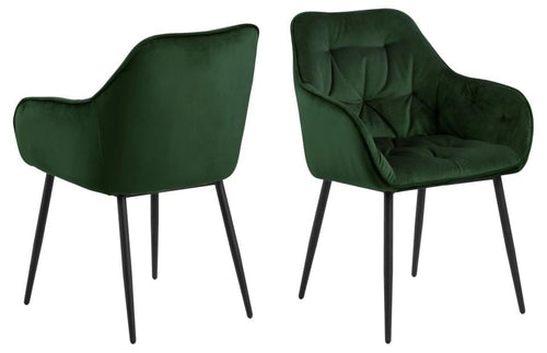 Actona Set 2 scaune tapitate cu stofa si picioare metalice, Brooke Velvet Verde / Negru, l58xA55xH83 cm