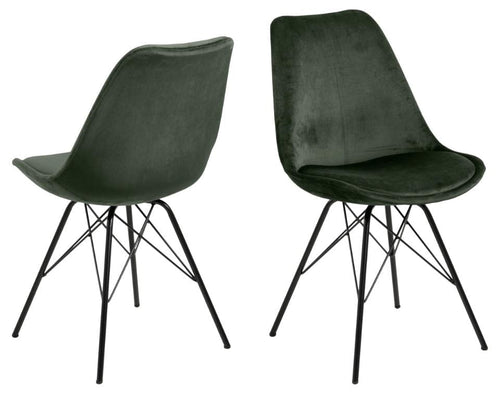 Actona Set 2 scaune tapitate cu stofa si picioare metalice Eris Velvet Verde Inchis / Negru, l48,5xA54xH85,5 cm