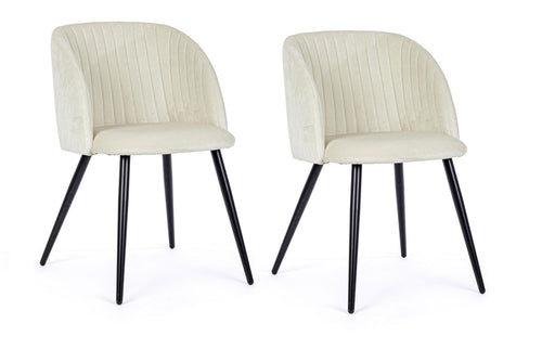 Bizzotto Set 2 scaune tapitate cu stofa si picioare metalice Queen Velvet Alb / Negru, l53xA57xH81,5 cm