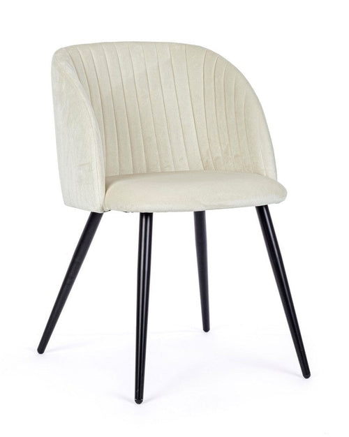 Bizzotto Set 2 scaune tapitate cu stofa si picioare metalice Queen Velvet Alb / Negru, l53xA57xH81,5 cm