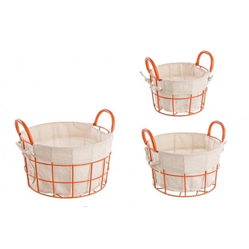 Set 3 cosuri metalice pentru depozitare Samar Orange / Gri deschis, Ø30xH17 cm / Ø25xH15 cm / Ø20xH13 cm