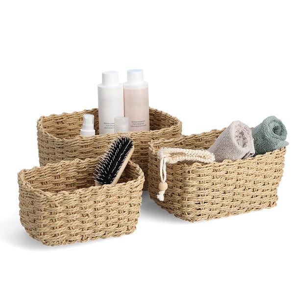 Set 3 cosuri pentru depozitare si organizare, din hartie, Mesh Natural, L24xl18xH13 / L21xl15xH11 / L18xl12xH9 cm (2)